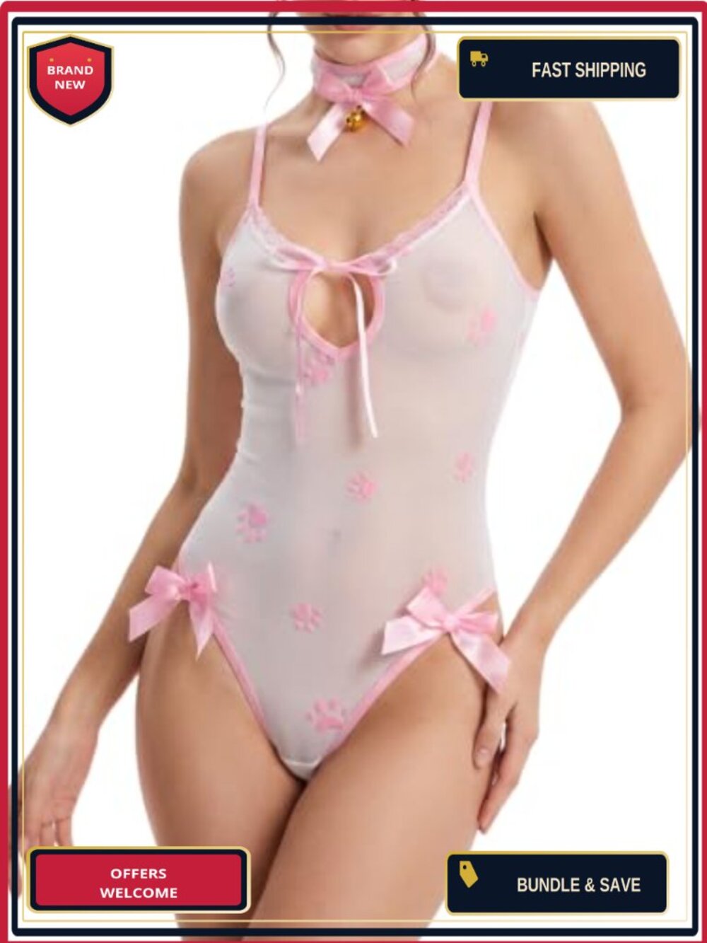 Cat Anime Cosplay Costume Lingerie Set Cardigan Bodysuit Headband Collar